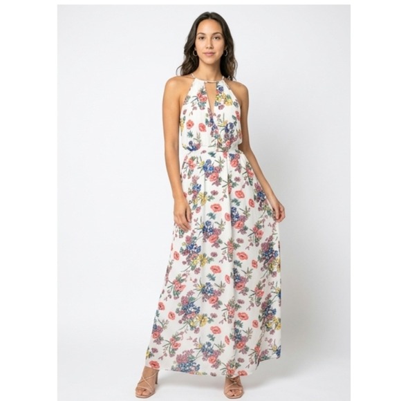 Unbranded Dresses & Skirts - Express Floral Halter Maxi Dress Side Cutout Keyhole Boho Summer Wedding Size M